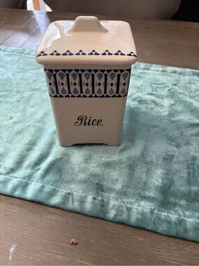 Ceramic Rice Canister in White and Blue